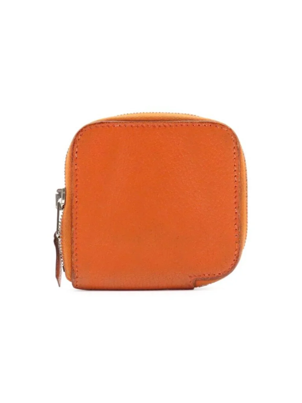 Hermes Azap Compact Mini Coin Purse Zip Around Chevre Mysore Leather Orange